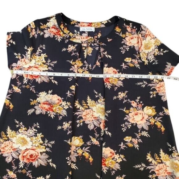Ces Femme Tunic Womens Size Large Floral Print High Low Hem Short Sleeve Blouse - Picture 4 of 7